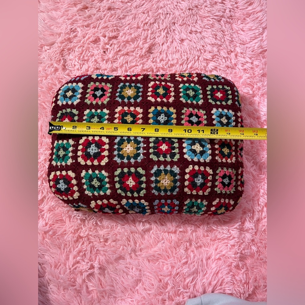 Vintage Handmade Crochet Granny Square Pillow Boho Burgundy Multicolor - Picture 4 of 7